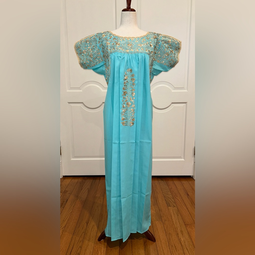 San Antonino Maxi Dress,Oaxaca Mexican dress.Hand Embroidered with Silk Threads.